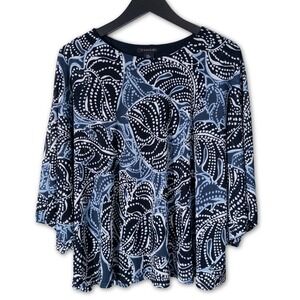 Tahari Blouse‎ Womens Medium Black 3/4 Sleeve Abstract Print Semi-Formal Casual